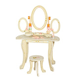 Little Angel Kids Wooden Princess Dressing Table Playset With 3 Mirror & Stool - Beige