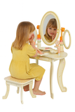 Little Angel Kids Wooden Princess Dressing Table Playset With 3 Mirror & Stool - Beige