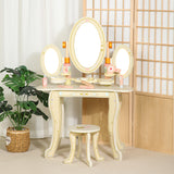 Little Angel Kids Wooden Princess Dressing Table Playset With 3 Mirror & Stool - Beige