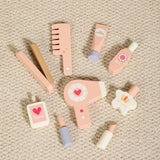 Little Angel Kids Wooden Princess Dressing Table Playset With 3 Mirror & Stool - Beige