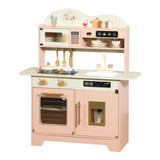 Little Angel Kids Realistic Wooden Kitchen Pretend Play Interactive Set - Pink