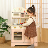 Little Angel Kids Realistic Wooden Kitchen Pretend Play Interactive Set - Pink