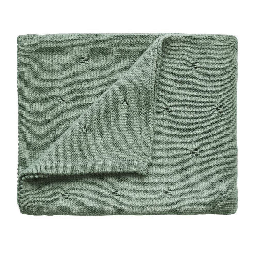 Mushie Knitted Baby Blanket Pointelle Sage Melange - Laadlee