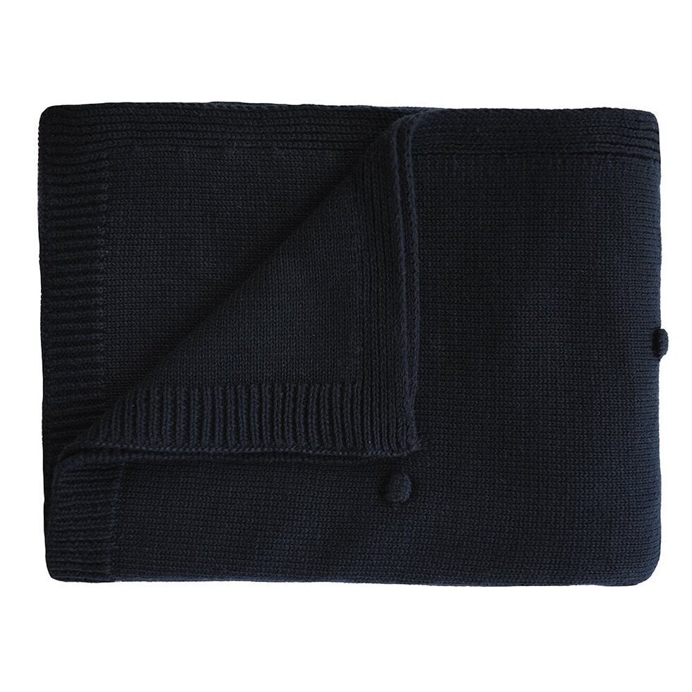 Mushie Knitted Baby Blanket Textured Dots Dark Navy - Laadlee