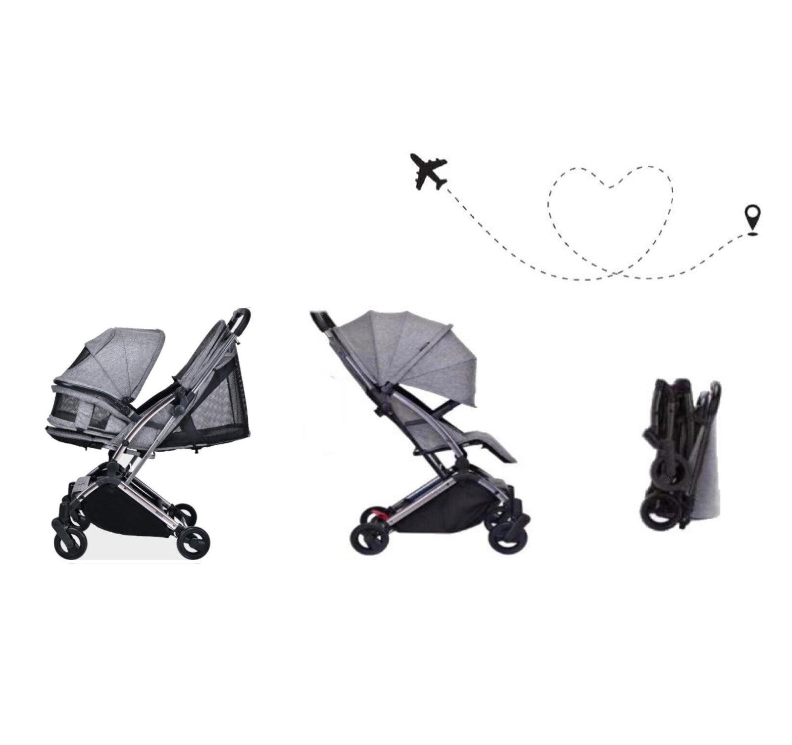 Youbi Toddler German Travel Light Stroller-Grey with New Born Attachment - Laadlee