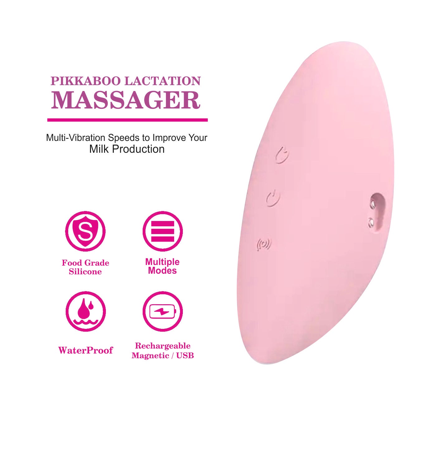 Pikkaboo Rechargeable Lactation Massager For Breastfeeding - Pink - Laadlee