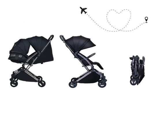 Youbi Toddler German Travel Light Stroller-Black with New Born Attachment - Laadlee
