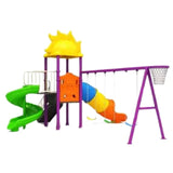 Megastar Sunshine Backyard Fitness Swing Set, Slides, A Basketball Hoop And A Climbing Staircase