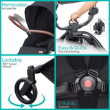 Moon Riche Advanced Baby Stroller 360?ø Rotating Handle - Black