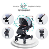 Moon Riche Advanced Baby Stroller 360?ø Rotating Handle - Grey