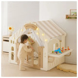MYTS Kids Indoor Luxury Playhouse Tent With Striped Roof & Activity Table - Beige