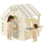 MYTS Kids Indoor Luxury Playhouse Tent With Striped Roof & Activity Table - Grey