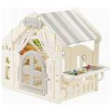 MYTS Kids Indoor Luxury Playhouse Tent With Striped Roof & Activity Table - Grey