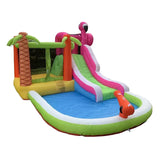 MYTS Kids Inflatable Flamingo Water Park With Slide, Bounce House And Splash Pool