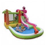 MYTS Kids Inflatable Flamingo Water Park With Slide, Bounce House And Splash Pool