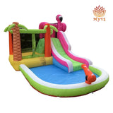 MYTS Kids Inflatable Flamingo Water Park With Slide, Bounce House And Splash Pool