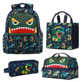 Nohoo Kids Dino 16Inch School Bag with Lunch Bag, Handbag and Pencil Case - Purple (Set of 4)