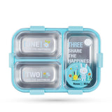 Nova Kids Stainless Steel 3 Compartment Bento Lunch Box With Spoon And Fork Set - Blue