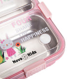 Nova Kids Stainless Steel 3 Compartment Bento Lunch Box With Spoon And Fork Set - Pink