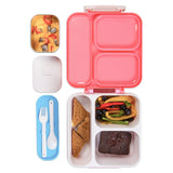 Nova Kids 3 Compartment Bento Lunch Box With Water Bottle, Spoon & Fork Set and Stainless Steel Jar - Unicorn Pink