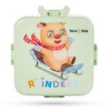 Nova Kids Reindeer Stainless Steel 3 Compartment Bento Lunch Box Set - Green