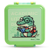Nova Kids Dino 3 Compartment Bento Lunch Box with Spoon, Fork And Stainless Steel Gravy Box - Green