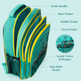 Nova Kids Car Racing 16Inch School Bag With Lunch Bag, Pencil Pouch, Lunch Box And Water Bottle - Green