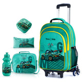 Nova Kids Car Racing 16Inch School Bag With Kids Trolly - Green (Set of 5)