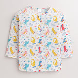 Polka Tots Full Sleeves Night Wear Dinosaur Kurta Pyjama - White - Laadlee