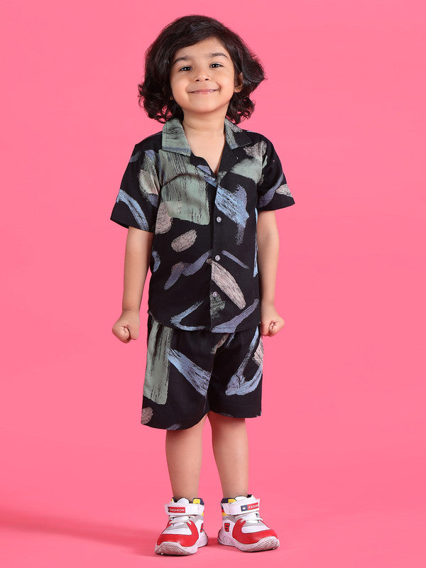 Polka Tots Half Sleeves Baby Co-ord Set - Black - Laadlee