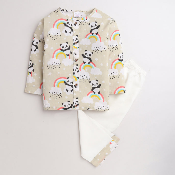 Polka Tots Full Sleeves Baby Night Wear Rainbow Kurta Pyjama - Cream - Laadlee