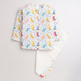 Polka Tots Full Sleeves Baby Night Wear Dinosaur Kurta Pyjama - White - Laadlee