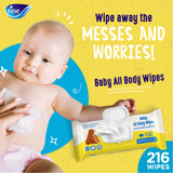 Fine Baby All Body Wipes Chamomile and Aloe Vera Essence - 72 Sheets x Pack of 3