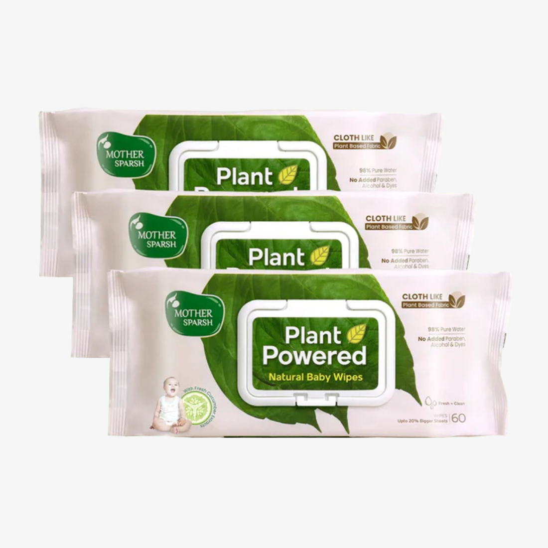 Mother Sparsh Plant Powered Natural Baby Wipes with Fresh Cucumber - 60pcs (Pack of 3) - Laadlee