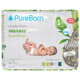PureBorn Organic Bamboo Ultra Soft (Up To 5Kg) Nappies Size 1 Leopard Print - 136 Pcs
