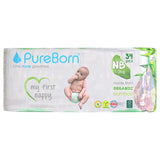 PureBorn Organic Bamboo Ultra Soft (Up To 5Kg) Nappies Size New Born Leopard Print - 34 Pcs