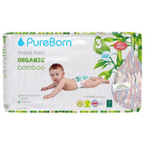 PureBorn Organic Bamboo Ultra Soft (5.5 - 8 kg) Nappies Size 3 Cloud Print - 112 Pcs