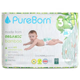 PureBorn Organic Bamboo Ultra Soft (5.5 - 8 kg) Nappies Size 3 Cloud Print - 28 Pcs
