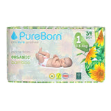 PureBorn Organic Bamboo Ultra Soft (Up To 5Kg) Nappies Size New Born Sunflower Print - 34 Pcs