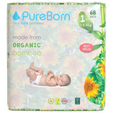 PureBorn Organic Bamboo Ultra Soft (Up To 5Kg) Nappies Size 1 Sunflower Print - 68 Pcs