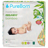 PureBorn Organic Bamboo Ultra Soft (3 - 6kg) Nappies Size 2 Sunflower Print - 64 Pcs