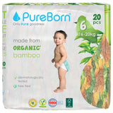 PureBorn Organic Bamboo Ultra Soft (16 - 20 kg) Nappies Size 6 Sunflower Print - 20 Pcs
