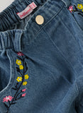 Jelliene Girls Denim Pants with Floral Embroidery