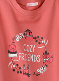 Jelliene Girls Sweatshirt Cozy Friends Print - Coral