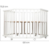 Roba Wooden Hexagonal Playpen, With Bumper, Wheels With Brakes, Height Adjustable - White