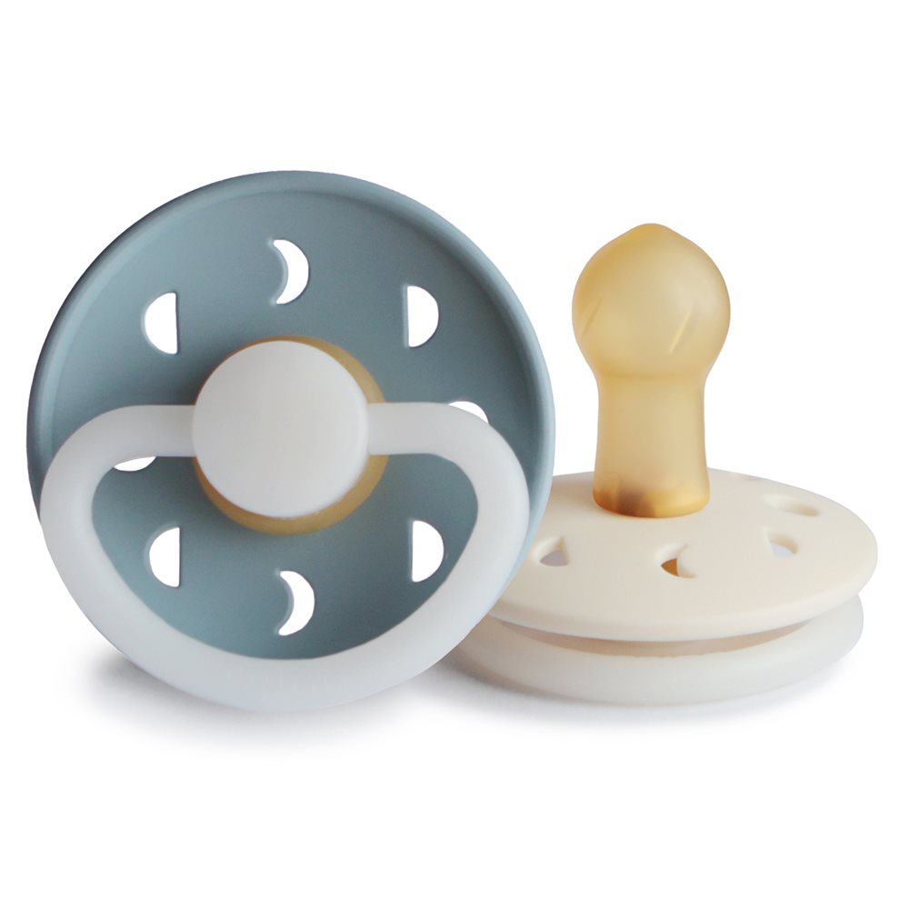 Frigg Moon Phase Latex Baby Pacifier 0-6M, 2Pack, Stone Blue Night/Cream Night - Size 1 - Laadlee