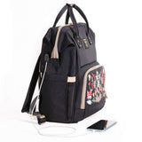 Sunveno Diaper Bag with USB - Black Embroidery