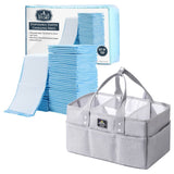 Sunveno Diaper Caddy With 100Pcs Blue Changing Mats - Grey