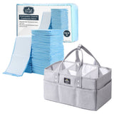 Sunveno Diaper Caddy With 50Pcs Blue Changing Mats - Grey