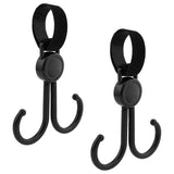 Sunveno 360 Degree Rotatable and Adjustable Velcro Strap Stroller Hook - Black (Pack of 2)